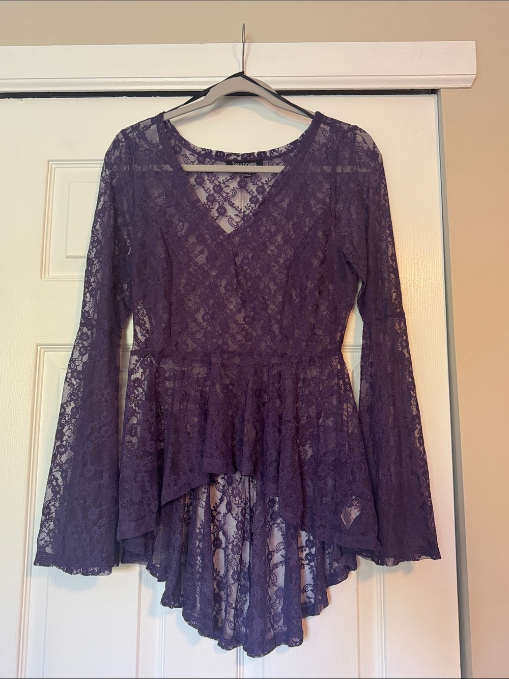 Women's Purple Lace Asymmetric Peplum Tunic
